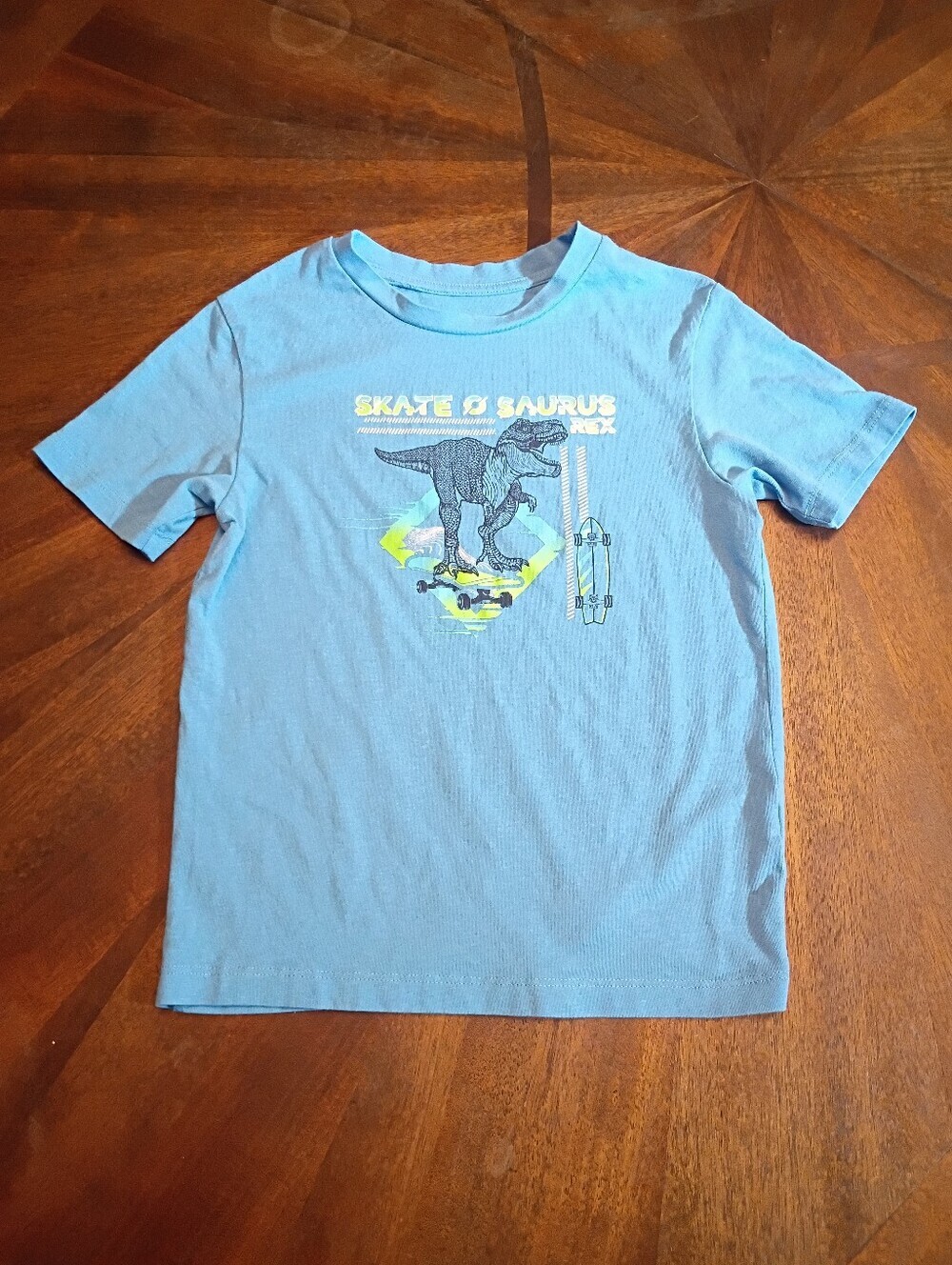 Falls Creek Boys Skate-O-Saurus Rex Graphic T-Shirt Blue Dinosaur Skateboard Tee